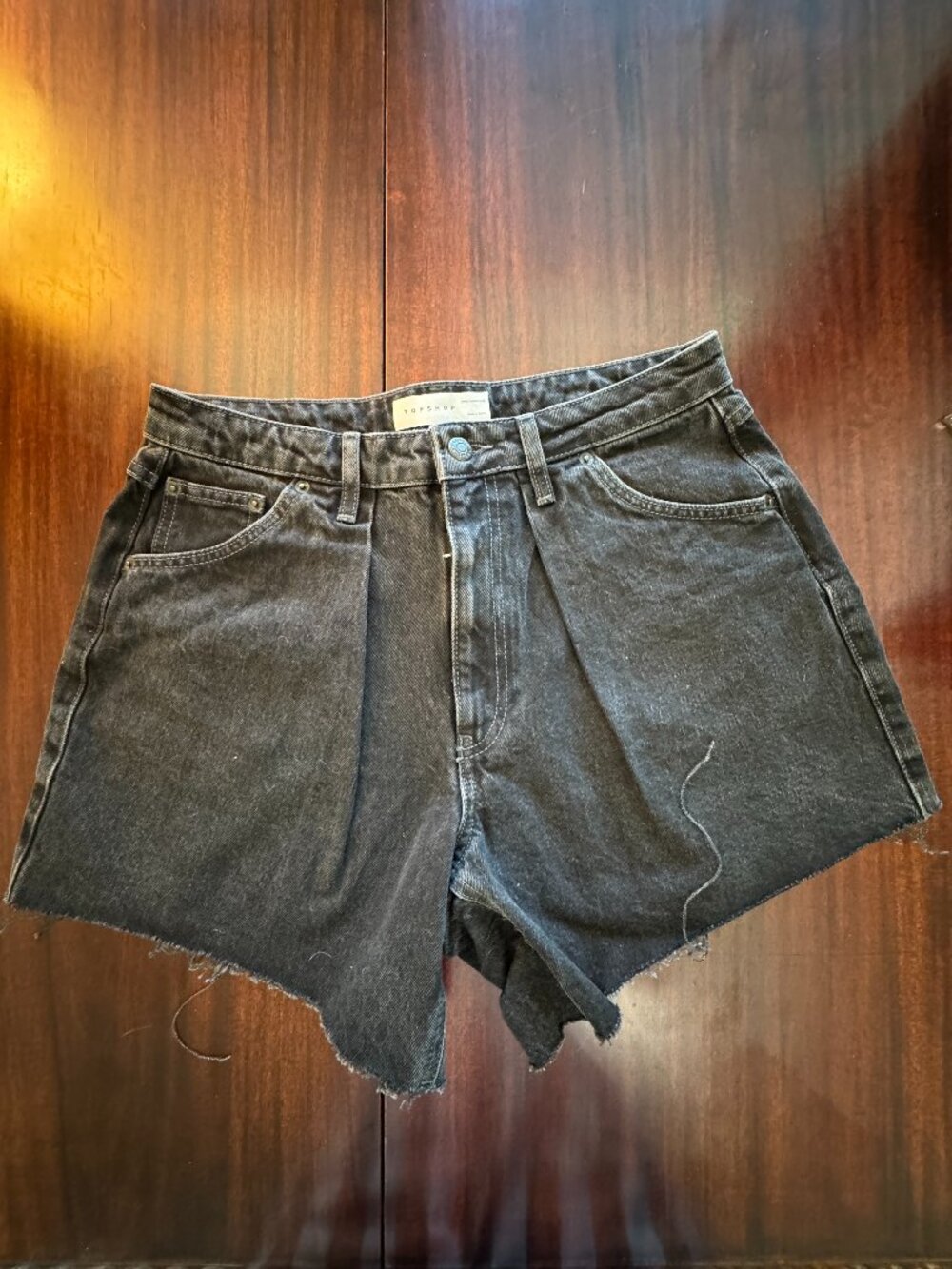 Topshop Washed Black High Rise Denim Cutoff Shorts Size 8